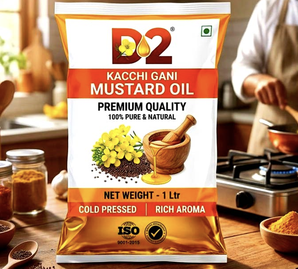 Premium Quality Kacchi Gani Mustard Oil - Cold Pressed (1 Ltr Pouch)